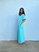 Mala Handworks Alice Jersey Cotton Kaftan in Aqua