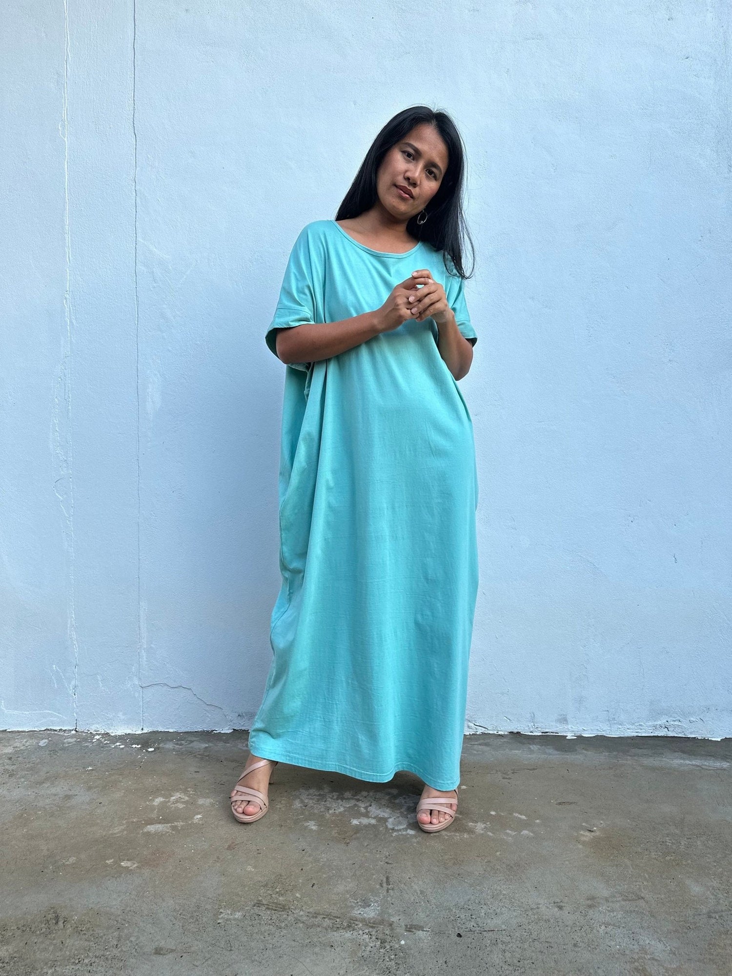 Mala Handworks Alice Jersey Cotton Kaftan in Aqua