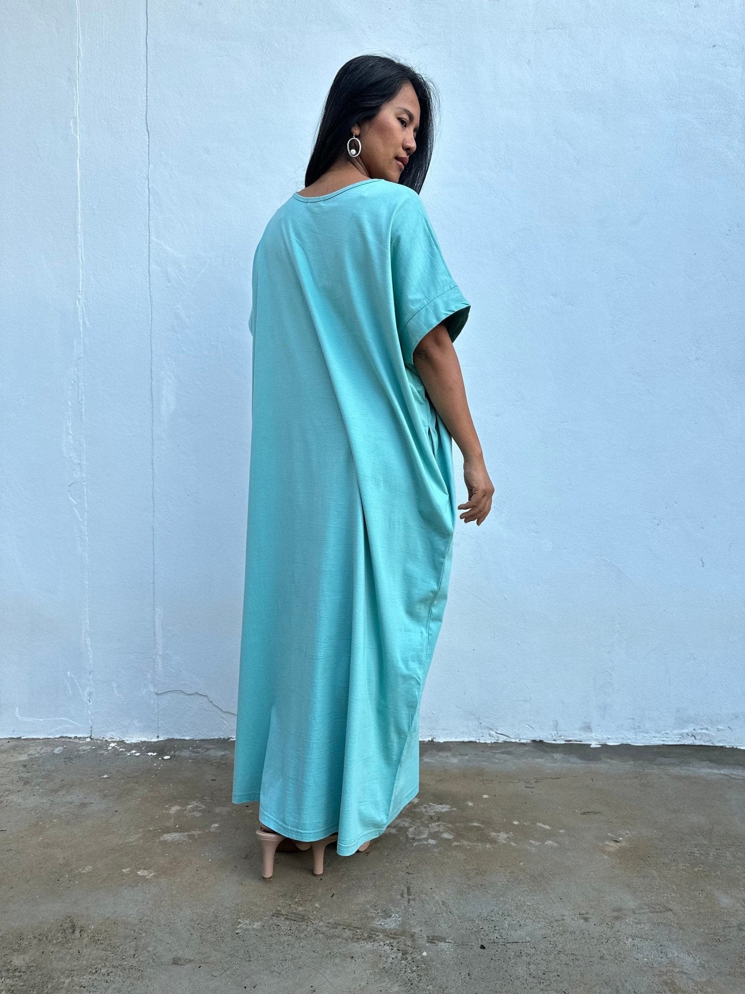 Mala Handworks Alice Jersey Cotton Kaftan in Aqua