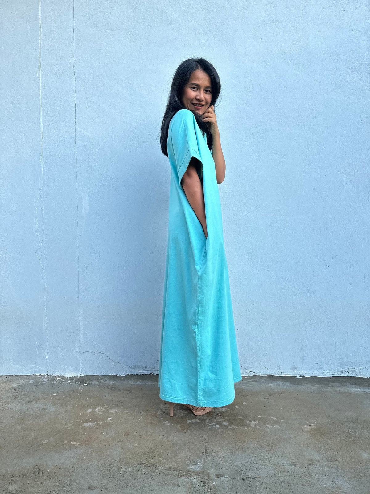 Mala Handworks Alice Jersey Cotton Kaftan in Aqua