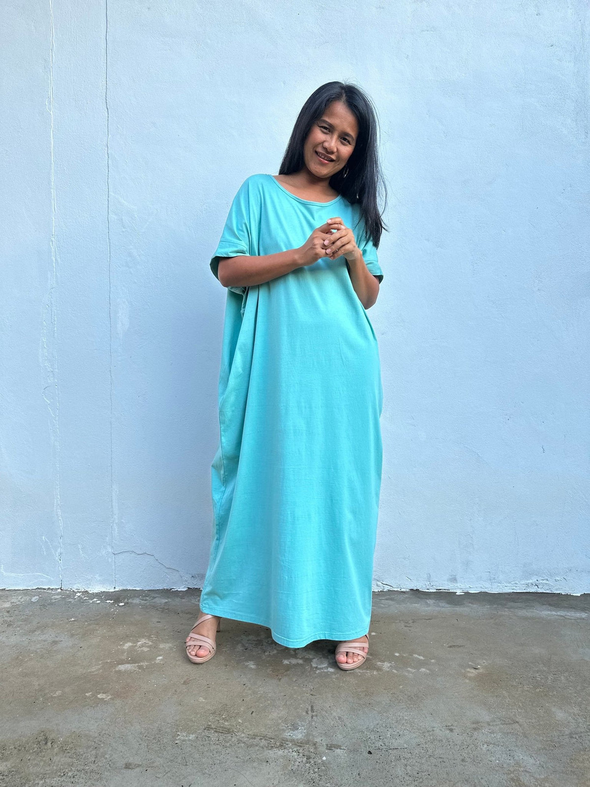 Mala Handworks Alice Jersey Cotton Kaftan in Aqua