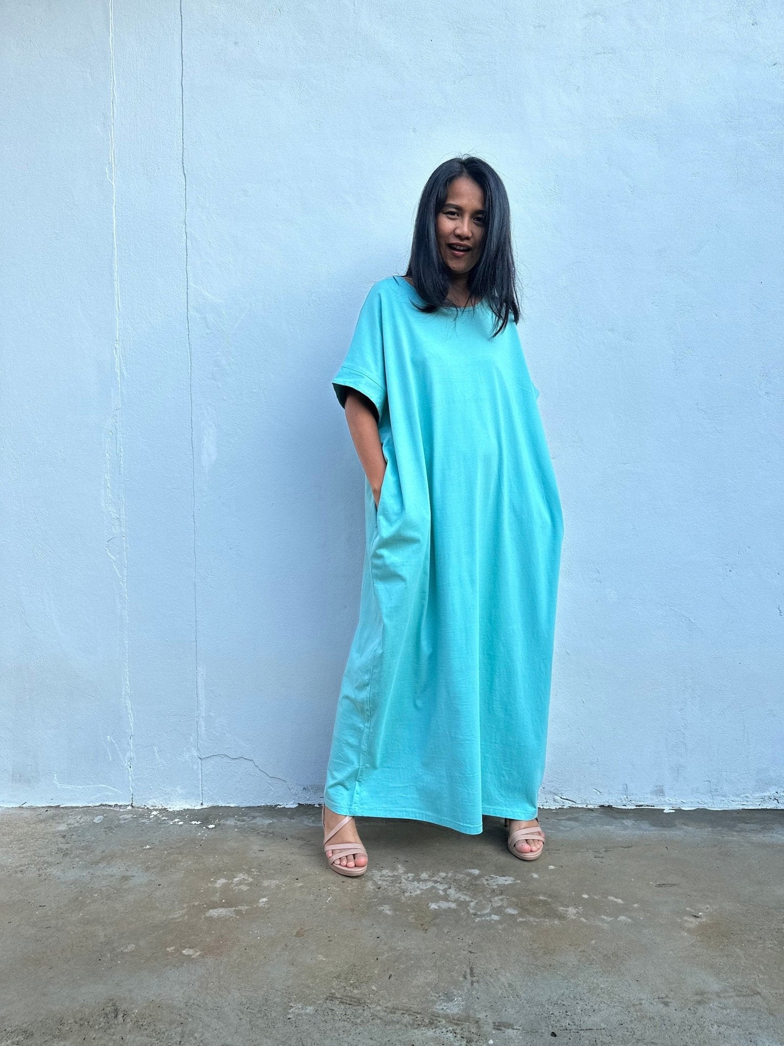 Mala Handworks Alice Jersey Cotton Kaftan in Aqua