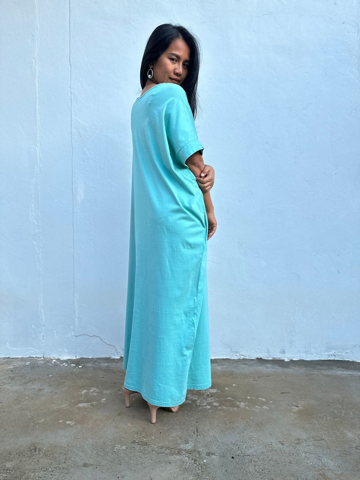 Mala Handworks Alice Jersey Cotton Kaftan in Aqua