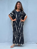 MALA handworks Alice Jersey Cotton Kaftan in Black and White Tie Dye