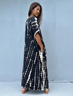 MALA handworks Alice Jersey Cotton Kaftan in Black and White Tie Dye