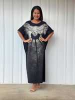 MALA handworks Alice Jersey Cotton Kaftan in Black Batik Eagle Design