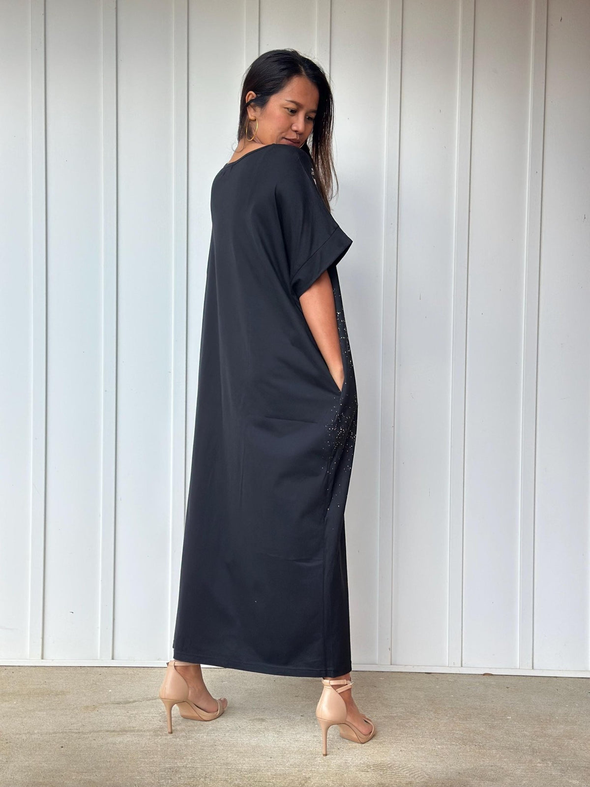 MALA handworks Alice Jersey Cotton Kaftan in Black Batik Eagle Design