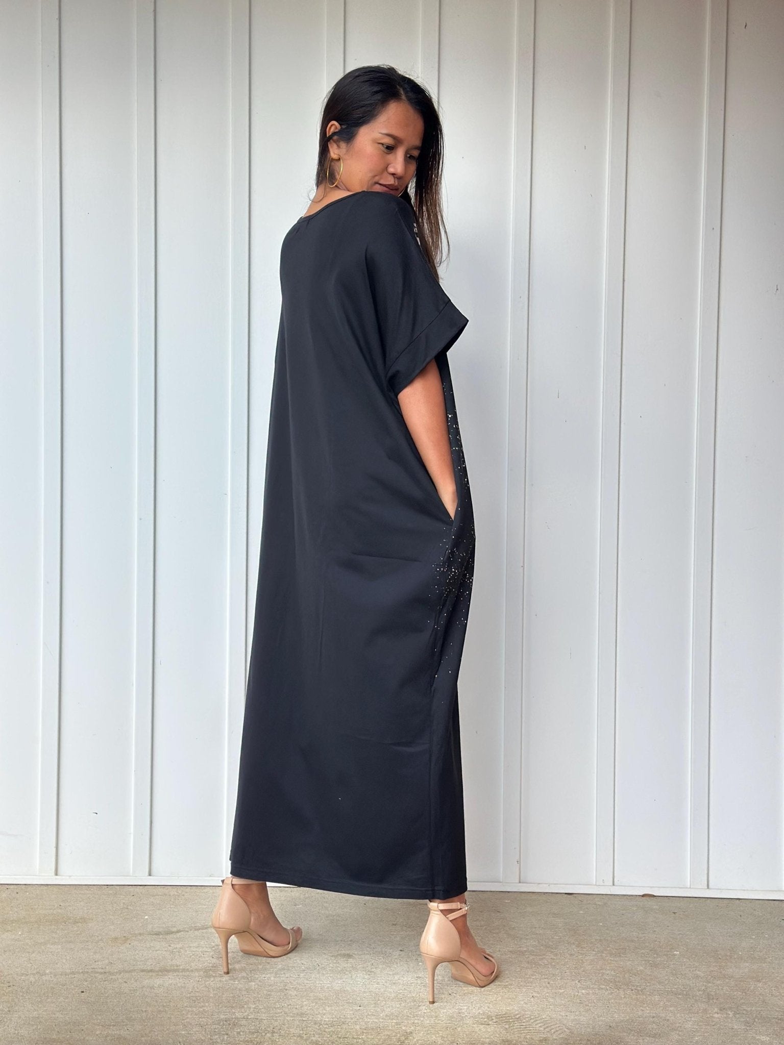 MALA handworks Alice Jersey Cotton Kaftan in Black Batik Eagle Design