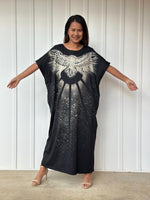MALA handworks Alice Jersey Cotton Kaftan in Black Batik Eagle Design
