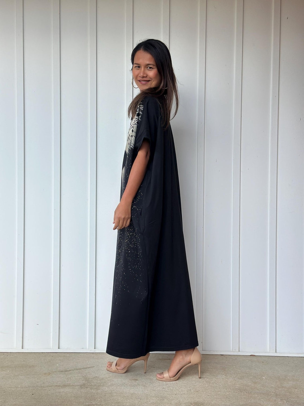 MALA handworks Alice Jersey Cotton Kaftan in Black Batik Eagle Design