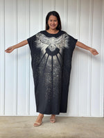 MALA handworks Alice Jersey Cotton Kaftan in Black Batik Eagle Design