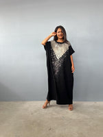 MALA handworks Alice Jersey Cotton Kaftan in Black Batik Geometric Design