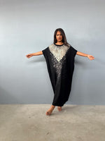MALA handworks Alice Jersey Cotton Kaftan in Black Batik Geometric Design