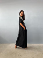 MALA handworks Alice Jersey Cotton Kaftan in Black Batik Geometric Design