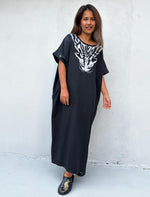 MALA handworks Alice Jersey Cotton Kaftan in Black with Hand Batik Tiger Design