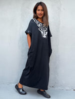 MALA handworks Alice Jersey Cotton Kaftan in Black with Hand Batik Tiger Design