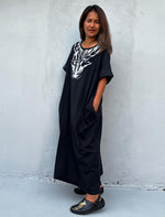 MALA handworks Alice Jersey Cotton Kaftan in Black with Hand Batik Tiger Design