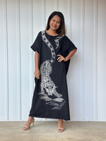 MALA handworks Alice Jersey Cotton Kaftan in Black with Hand Batik Tiger Design