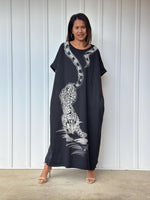 MALA handworks Alice Jersey Cotton Kaftan in Black with Hand Batik Tiger Design