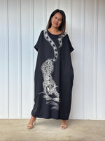 MALA handworks Alice Jersey Cotton Kaftan in Black with Hand Batik Tiger Design