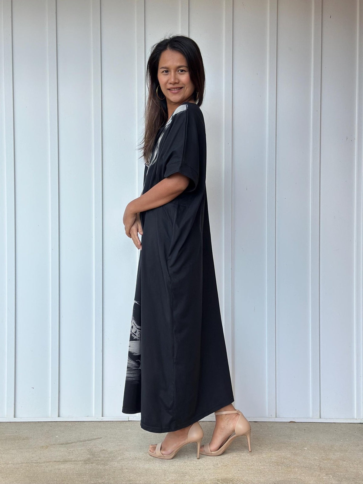 MALA handworks Alice Jersey Cotton Kaftan in Black with Hand Batik Tiger Design