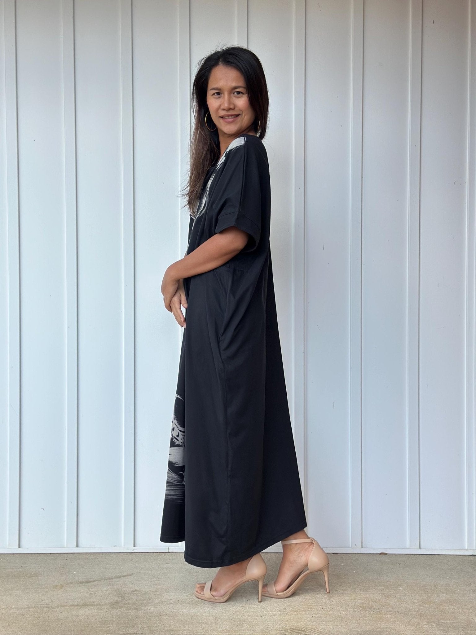 MALA handworks Alice Jersey Cotton Kaftan in Black with Hand Batik Tiger Design