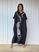MALA handworks Alice Jersey Cotton Kaftan in Black with Hand Batik Tiger Design