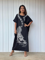 MALA handworks Alice Jersey Cotton Kaftan in Black with Hand Batik Tiger Design
