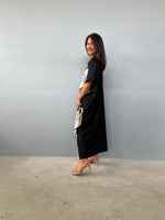 MALA handworks Alice Jersey Cotton Kaftan in Black with Hand-Painted Lotus Leaves