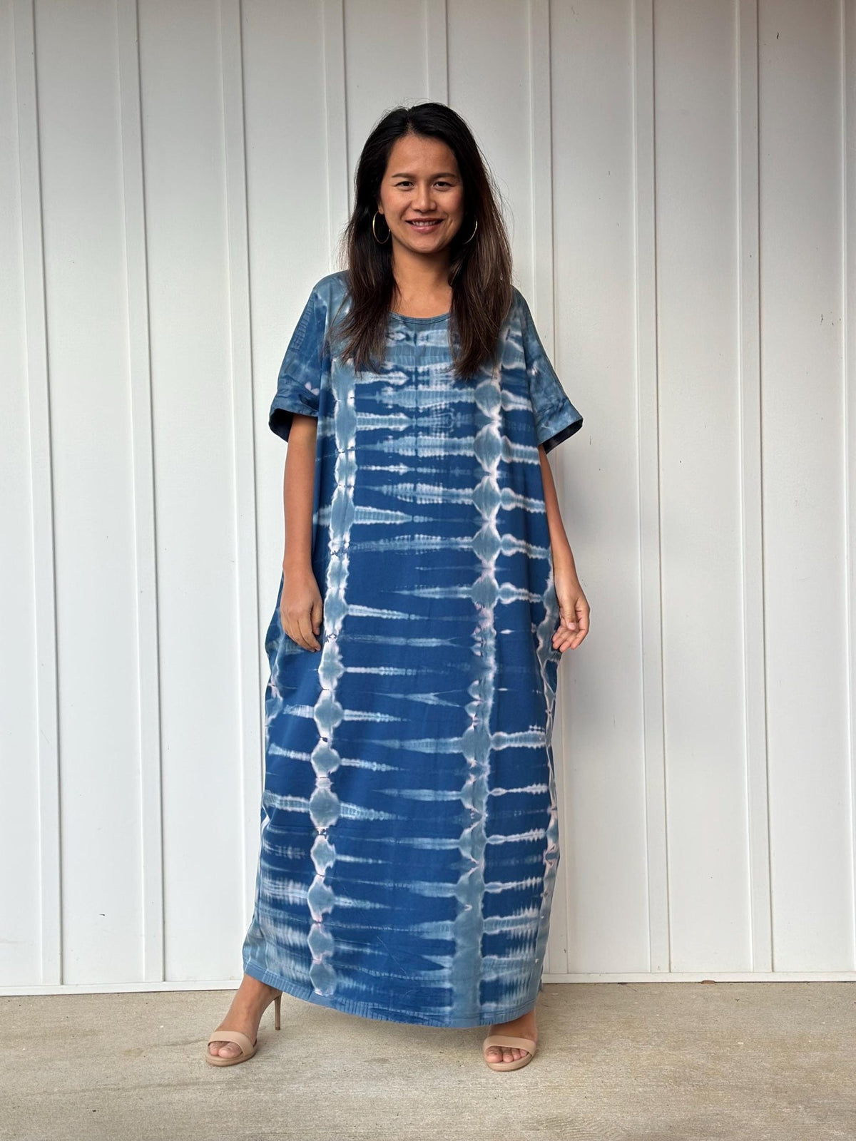 MALA handworks Alice Jersey Cotton Kaftan in Blue and White Tie Dye