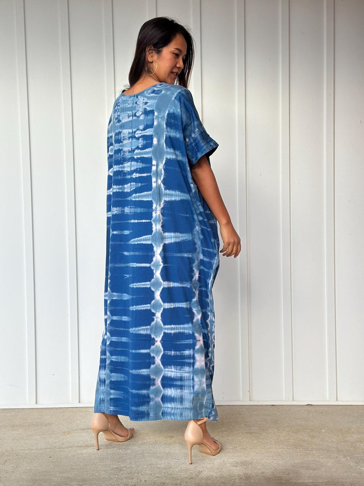 MALA handworks Alice Jersey Cotton Kaftan in Blue and White Tie Dye
