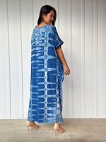 MALA handworks Alice Jersey Cotton Kaftan in Blue and White Tie Dye