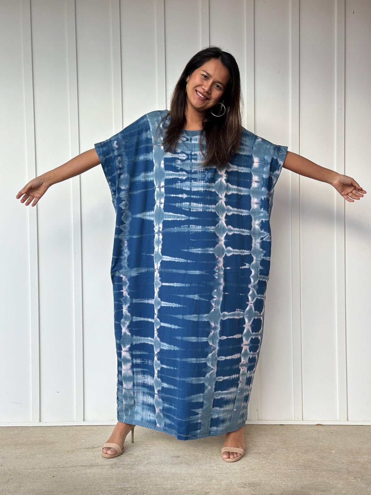 MALA handworks Alice Jersey Cotton Kaftan in Blue and White Tie Dye