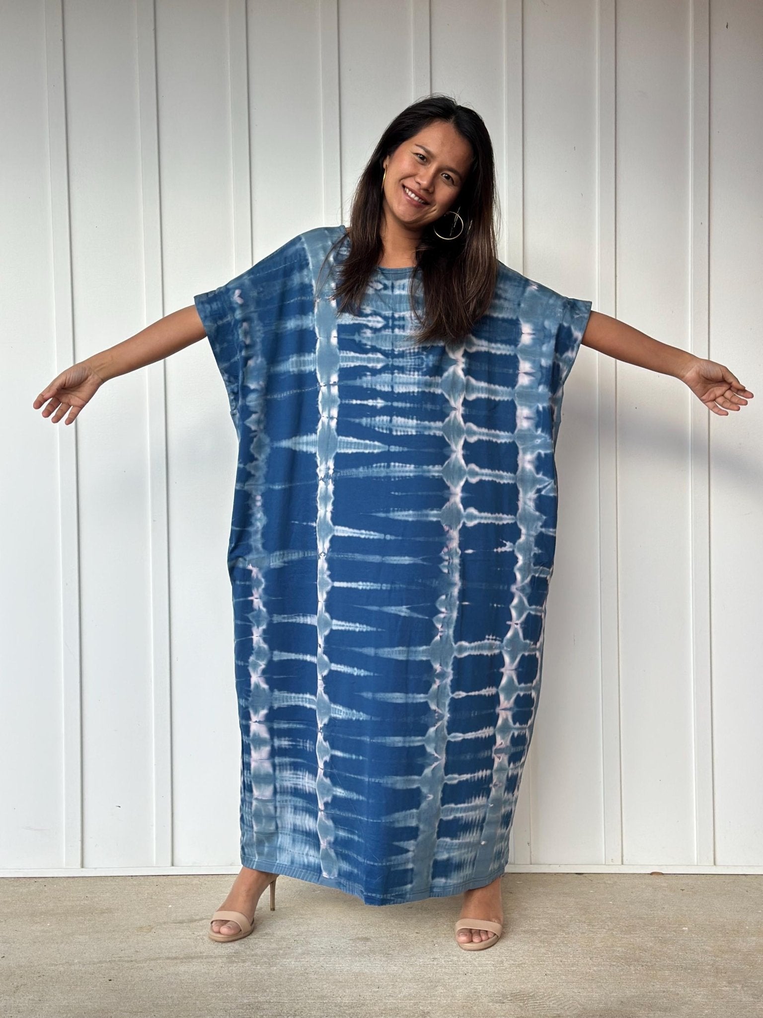 MALA handworks Alice Jersey Cotton Kaftan in Blue and White Tie Dye