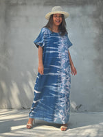 MALA handworks Alice Jersey Cotton Kaftan in Blue Tidal Tie Dye