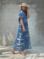 MALA handworks Alice Jersey Cotton Kaftan in Blue Tidal Tie Dye