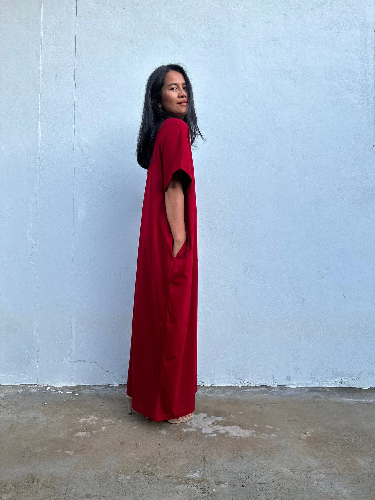 MALA handworks  Alice Jersey Cotton Kaftan in Cherry