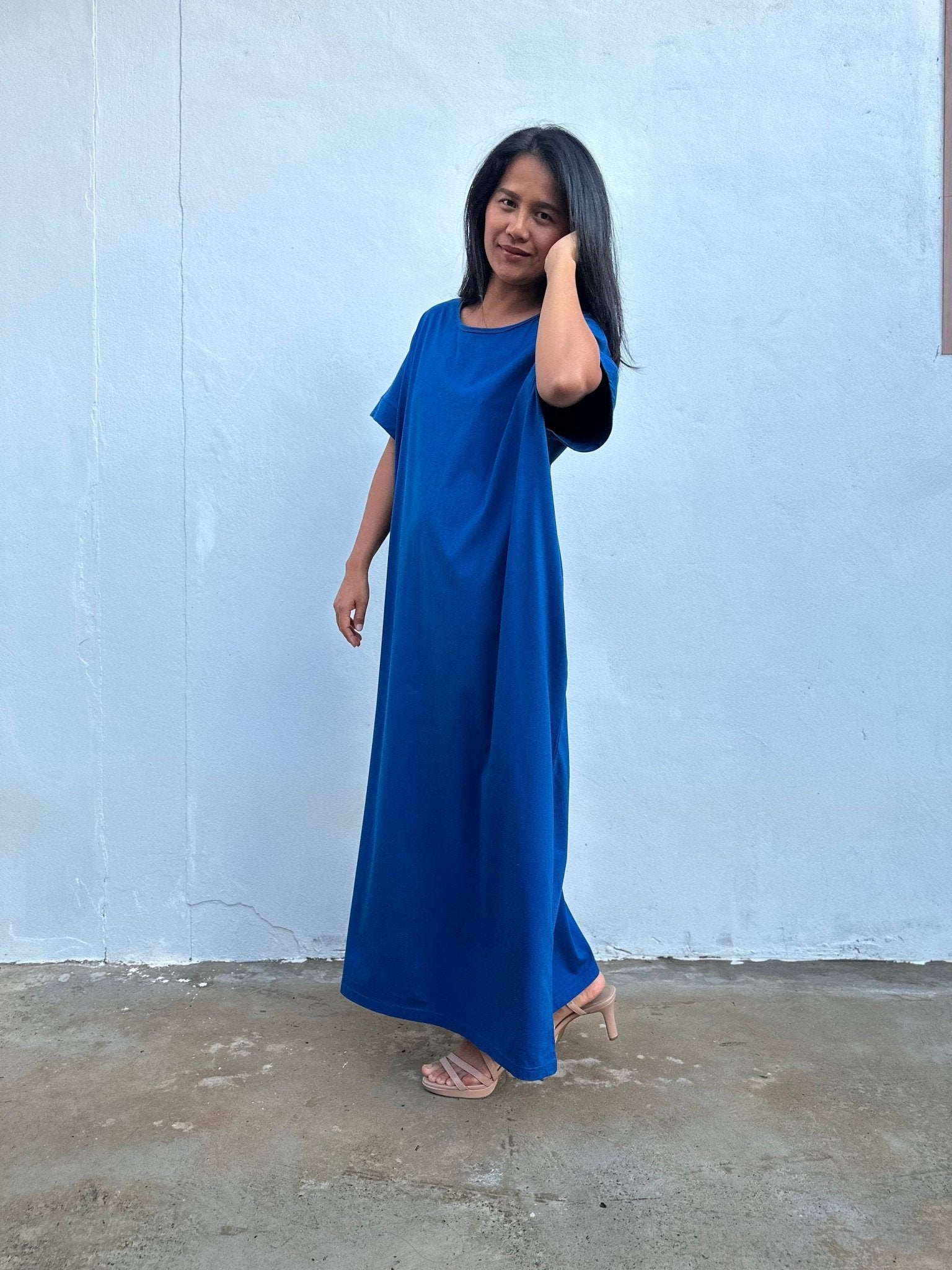 MALA handworks Alice Jersey Cotton Kaftan in Cornflower Blue