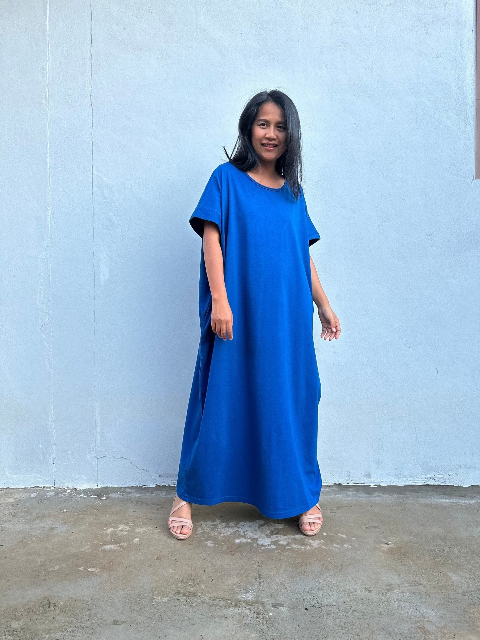 MALA handworks Alice Jersey Cotton Kaftan in Cornflower Blue