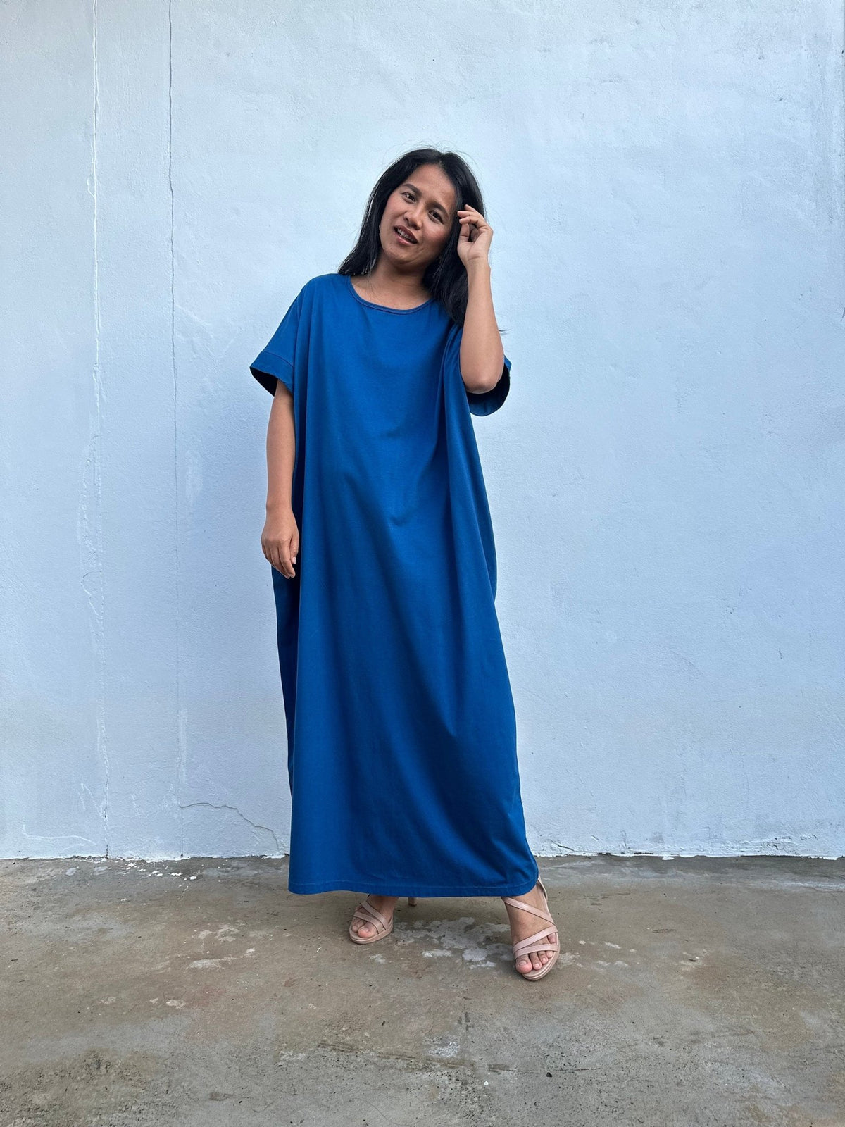 MALA handworks Alice Jersey Cotton Kaftan in Cornflower Blue