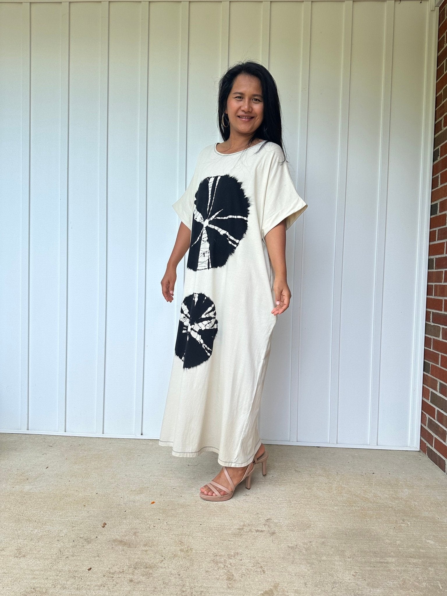 MALA handworks Alice Jersey Cotton Kaftan in Cream with Sand Dollar