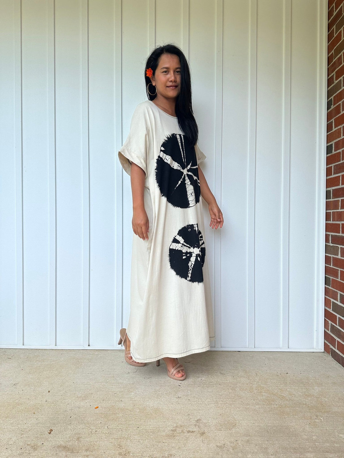 MALA handworks Alice Jersey Cotton Kaftan in Cream with Sand Dollar