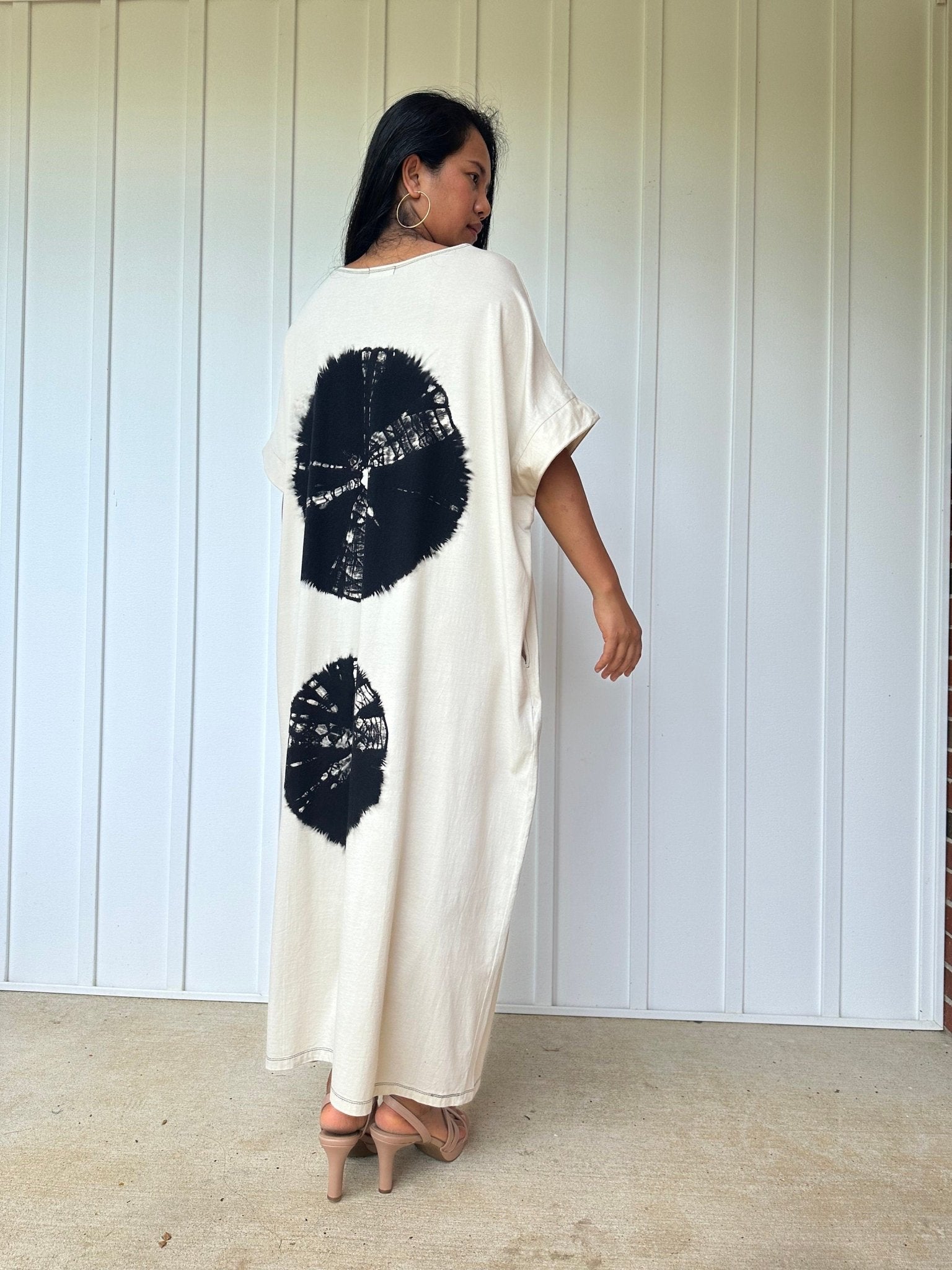 MALA handworks Alice Jersey Cotton Kaftan in Cream with Sand Dollar