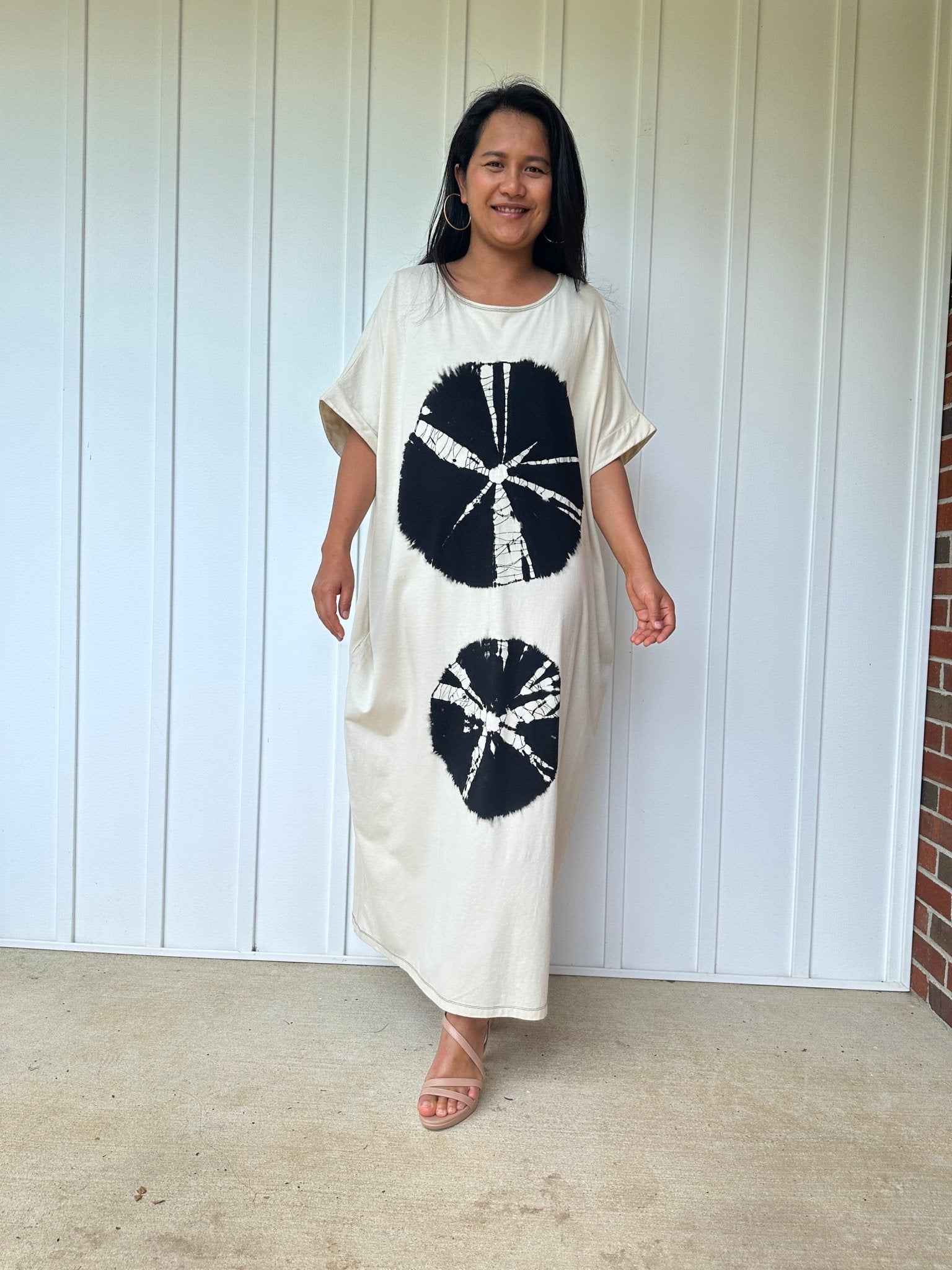 MALA handworks Alice Jersey Cotton Kaftan in Cream with Sand Dollar