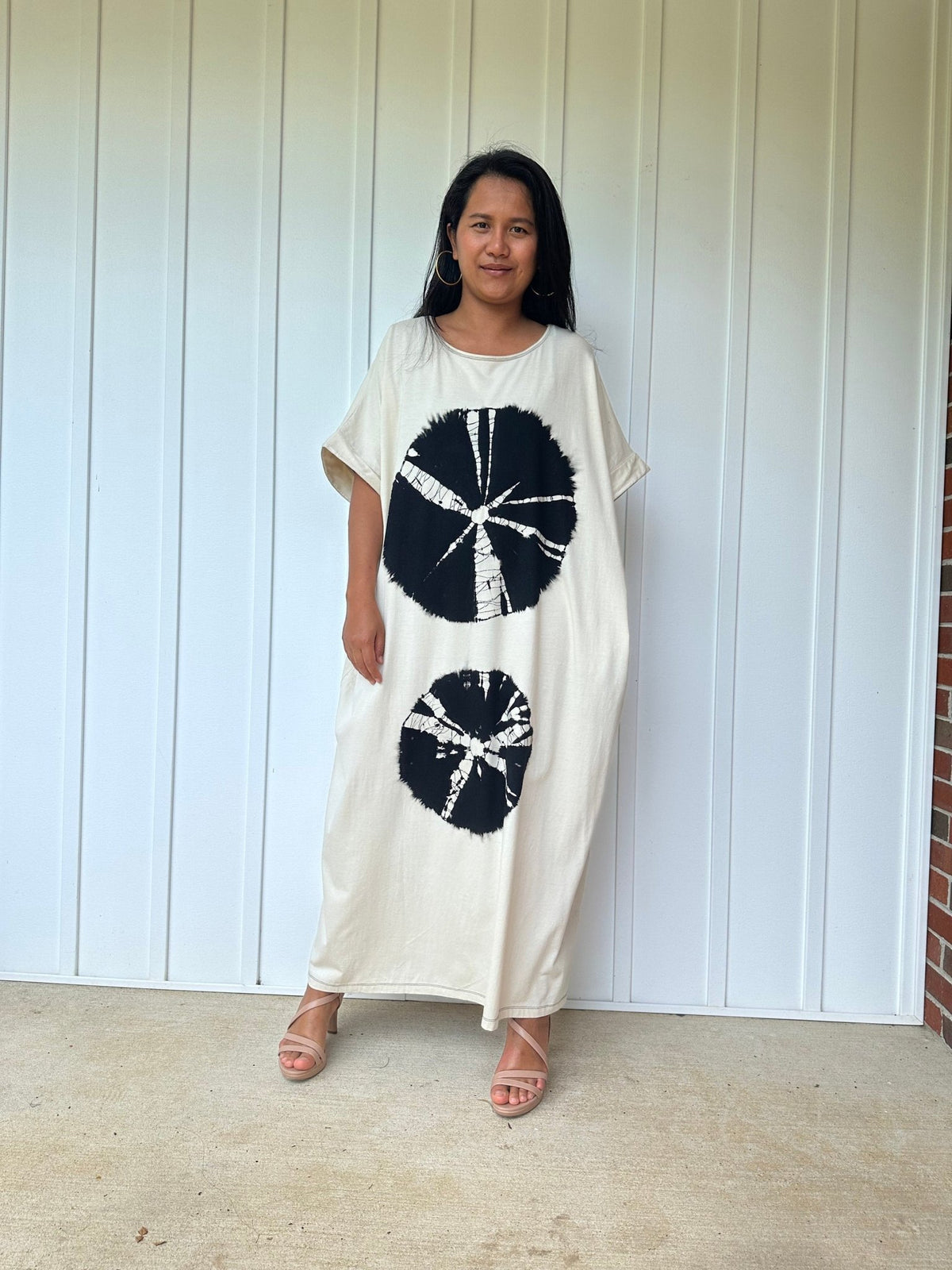 MALA handworks Alice Jersey Cotton Kaftan in Cream with Sand Dollar