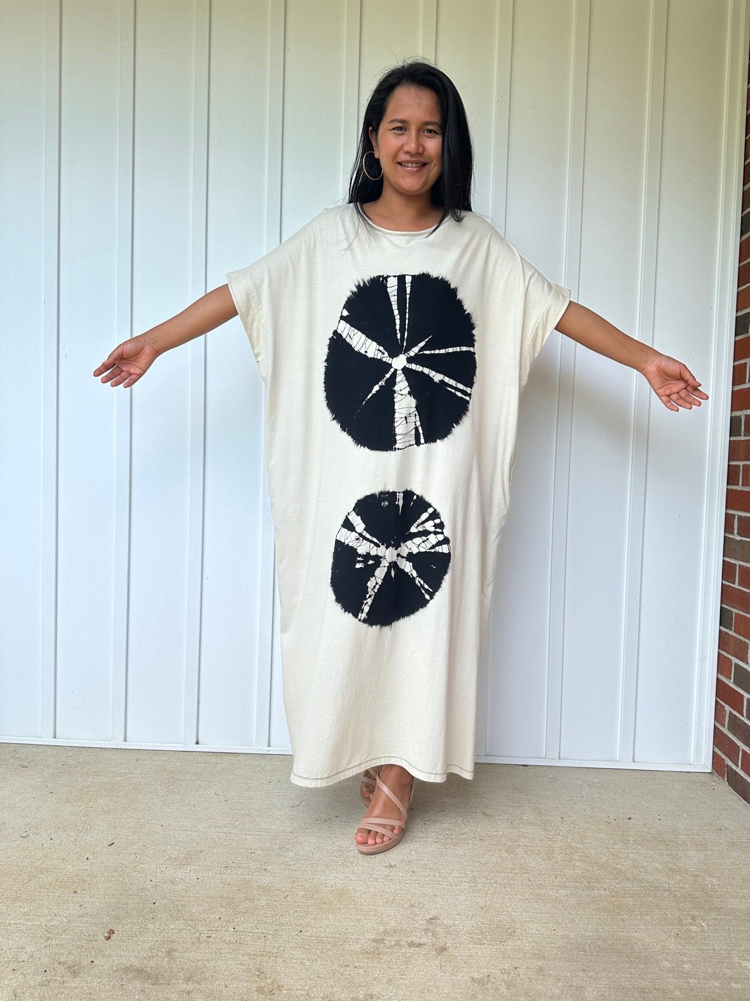 MALA handworks Alice Jersey Cotton Kaftan in Cream with Sand Dollar