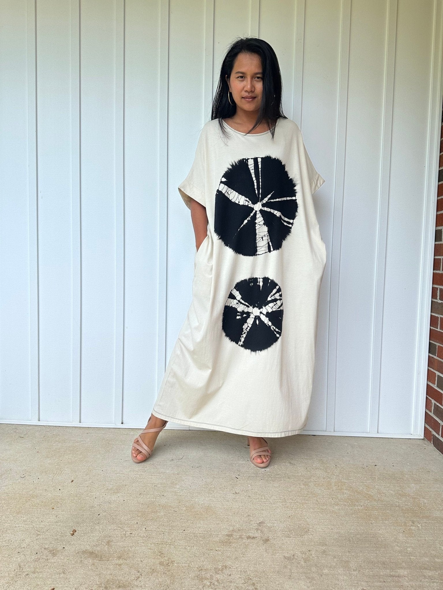 MALA handworks Alice Jersey Cotton Kaftan in Cream with Sand Dollar