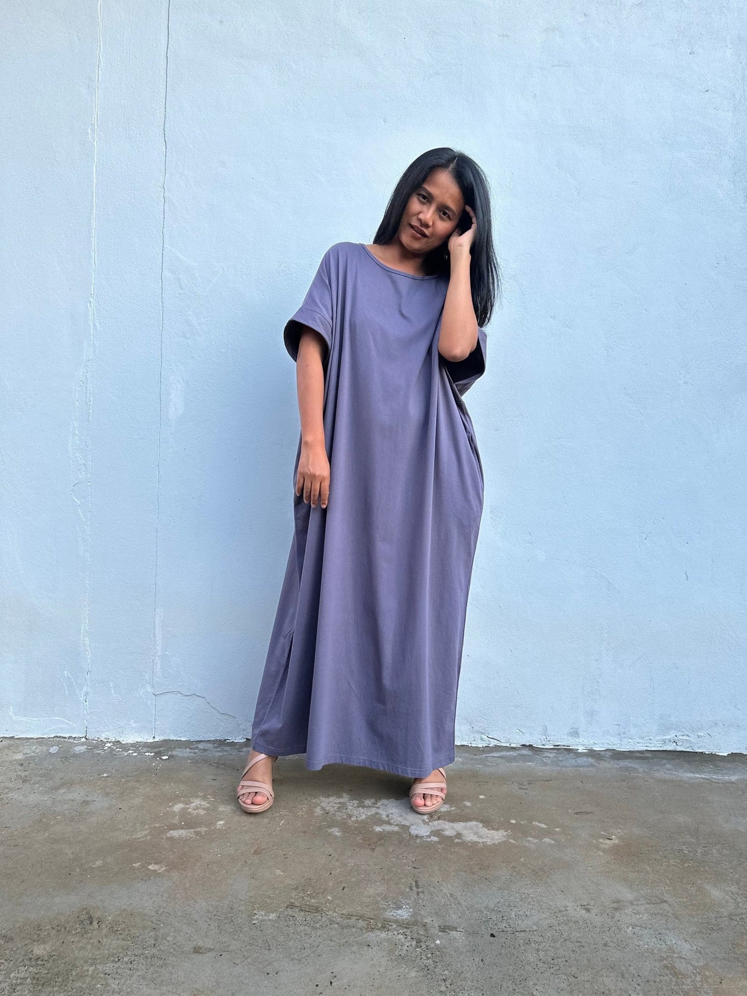 MALA handworks Alice Jersey Cotton Kaftan in Dark Gray