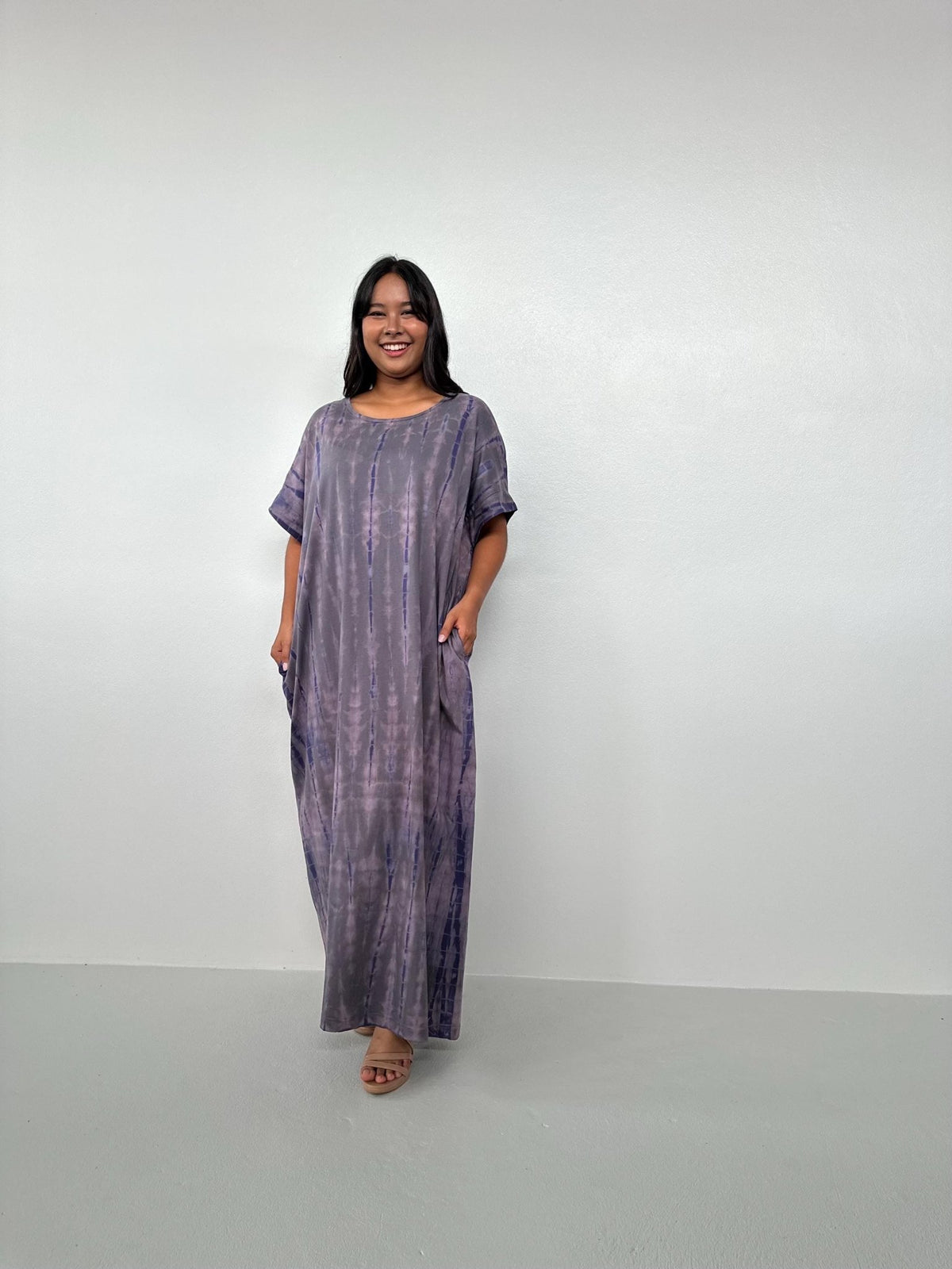 MALA handworks  Alice Jersey Cotton Kaftan in Deep Purple Tie Dye
