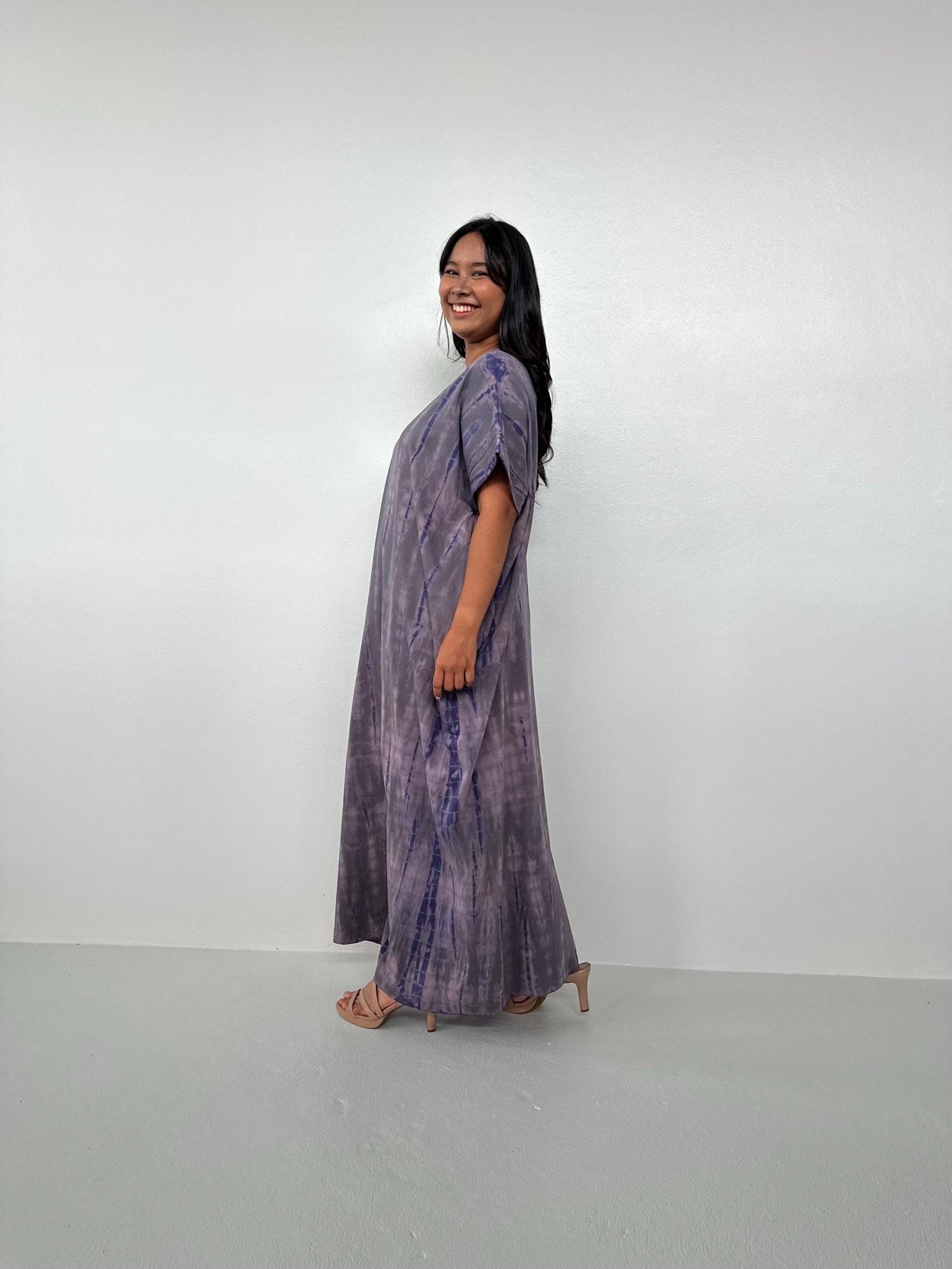 MALA handworks  Alice Jersey Cotton Kaftan in Deep Purple Tie Dye
